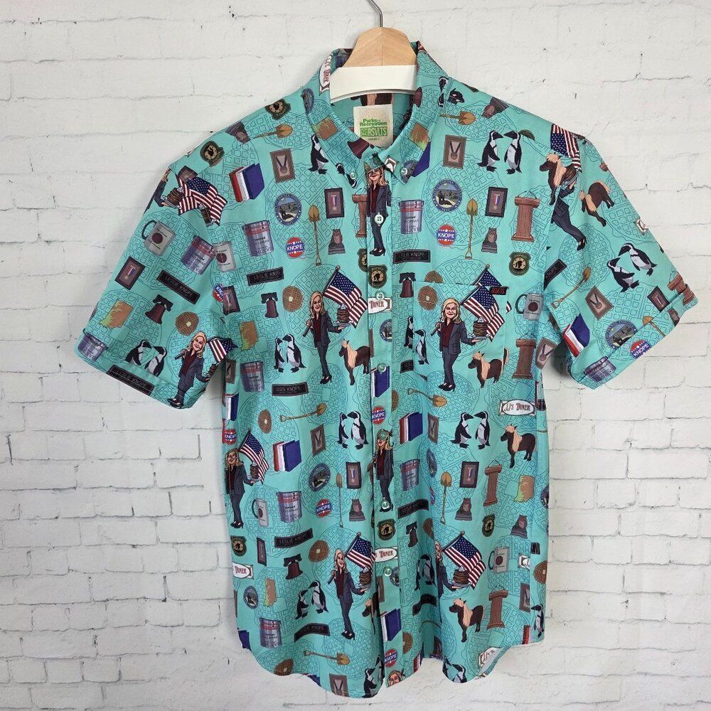 RSVLTS Parks and Rec Leslie Knope Novelty Shirt Mens Size M Party Short Sleeve